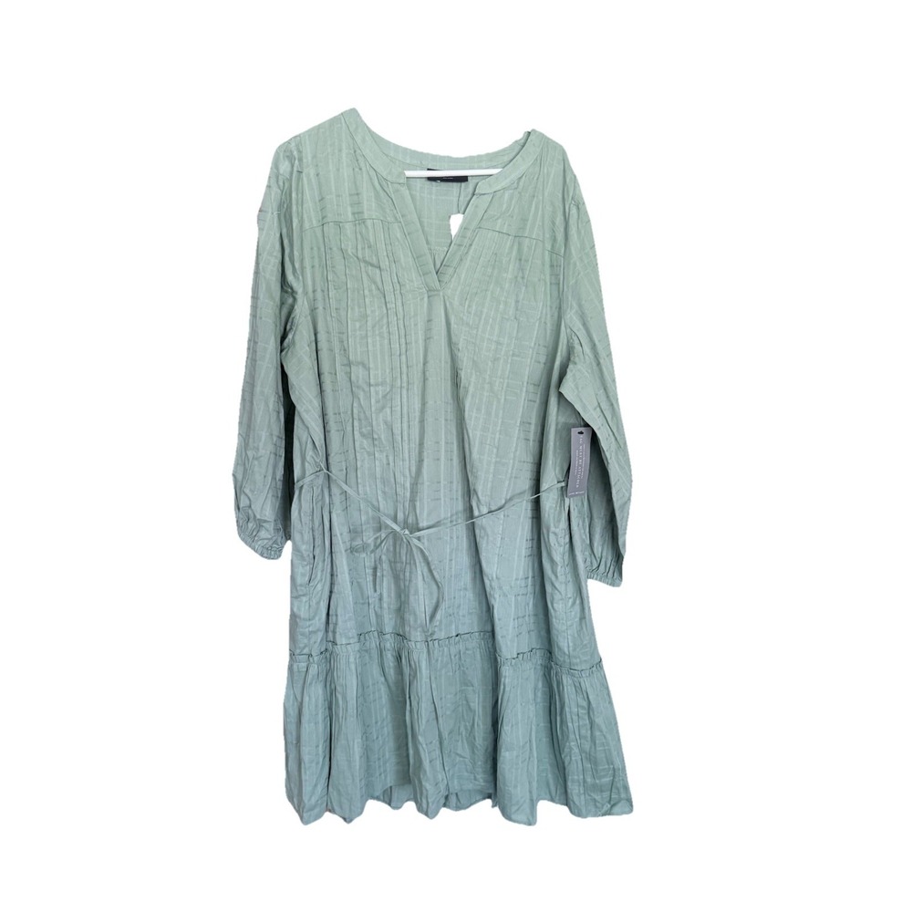 Lane Bryant‎ Sage Green Dress Split Neck Long Sleeve Pockets Size 20 Lagenlook